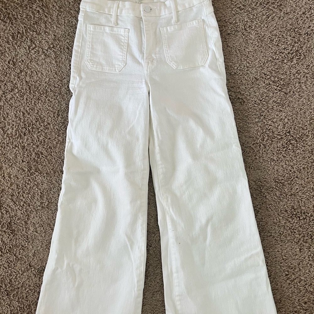 MOTHER Classic white denim jeans patch pocket roller fray fairest of them all